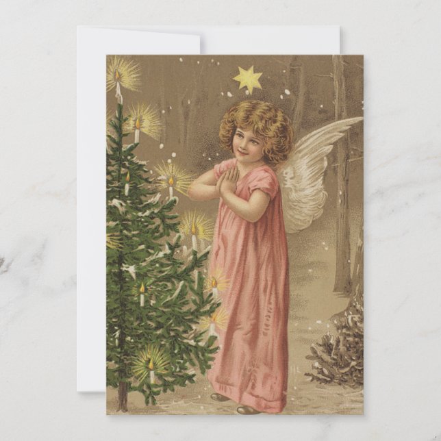 Vintage Christmas Poster Angel and Christmas Tree (Front)