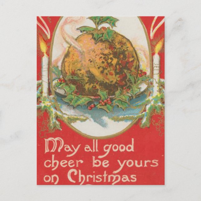 Vintage Christmas Pudding Holiday Postcard (Front)