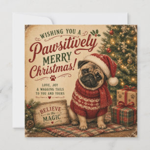 vintage christmas pug flat card