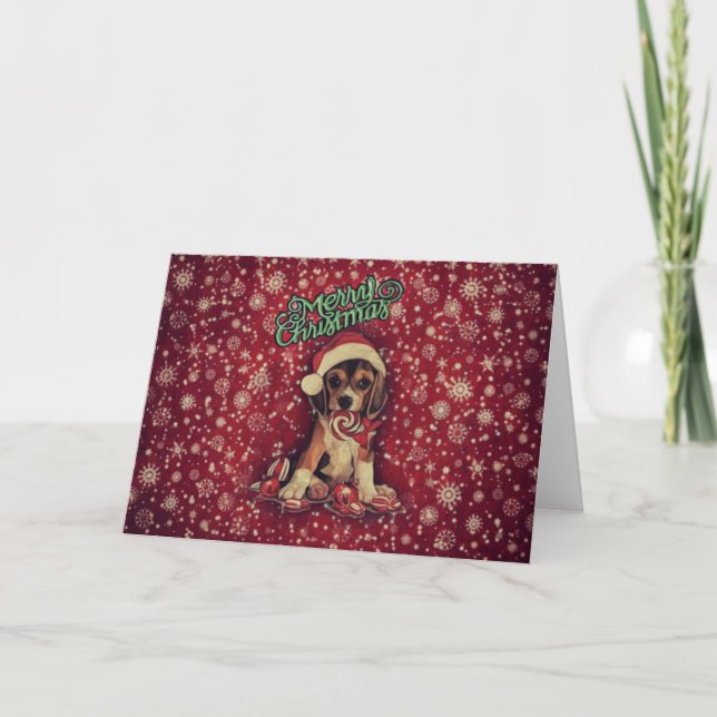 Vintage Christmas Pup Holiday Card (Front)