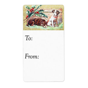 Vintage Christmas Puppies Gift Tag
