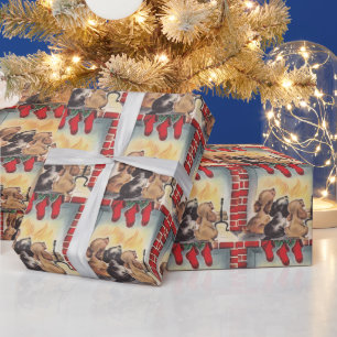 Vintage Christmas Puppies Wait For Santa Wrapping Paper