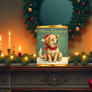 Vintage Christmas Puppy Retro Christmas Card