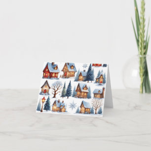 Vintage Christmas Quaint Small Town Village Blank Card