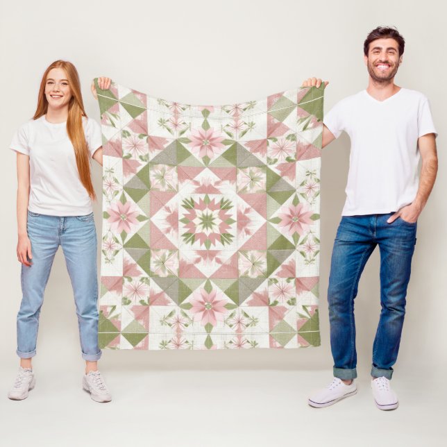 Vintage Christmas Quilt Floral Pattern Fleece Blanket (In Situ)