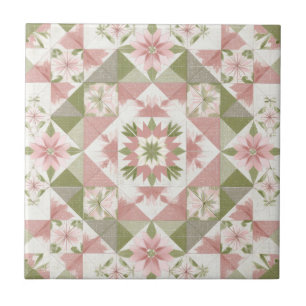 Vintage Christmas Quilt Floral Pattern Tile