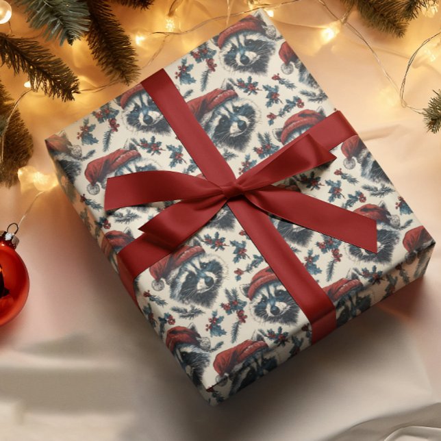 Vintage Christmas Raccoon  Wrapping Paper (Creator Uploaded)