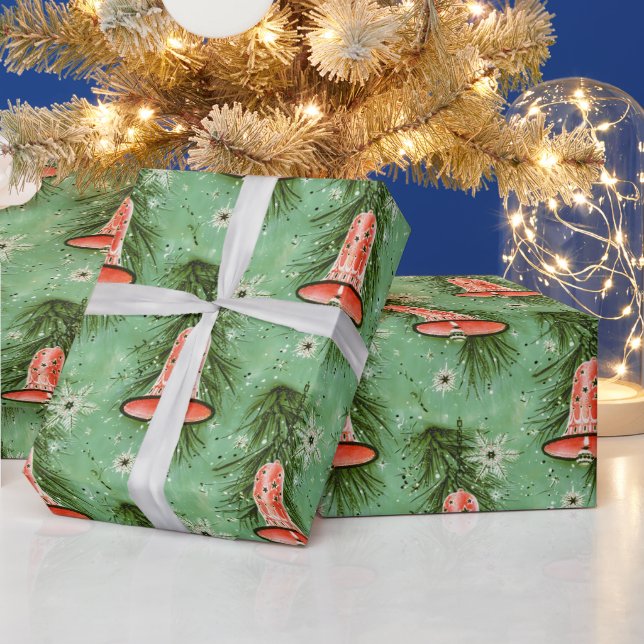 Vintage Christmas: Red Bells & Snowflakes Wrapping Paper (Holidays)