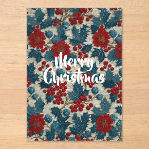 Vintage Christmas Red Berry Botanical Linen Acrylic Invitations