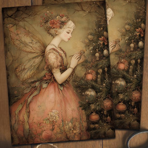 Vintage Christmas Red Fairy Floral Decoupage  Tissue Paper