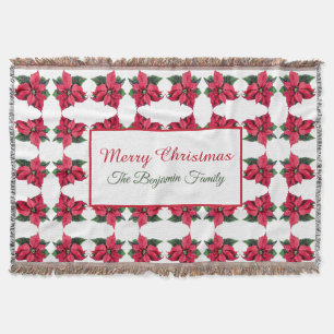Vintage Christmas Red Poinsettias Pattern Throw Blanket