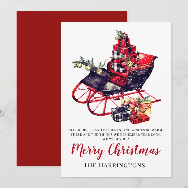 Vintage Christmas Red Sleigh Victorian Greeting (Front/Back)