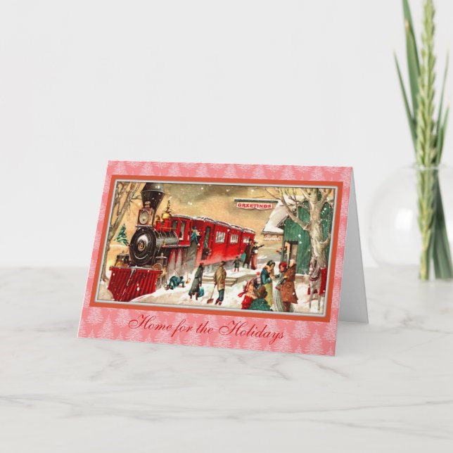 Vintage Christmas Red Train Holiday Card (Front)