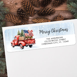 Vintage Christmas Red Truck US Drapeau Adresse de 