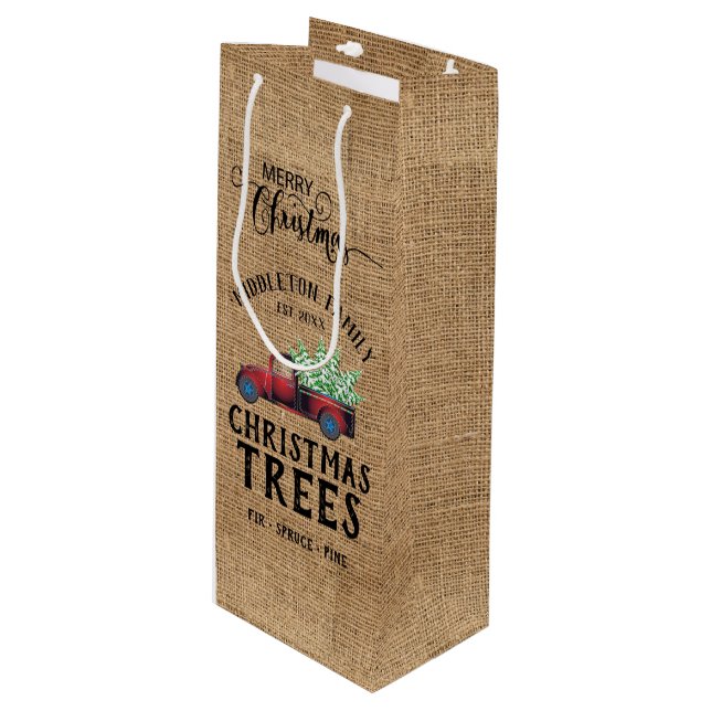 Vintage Christmas - Red Truck Wine Gift Bag (Front Angled)