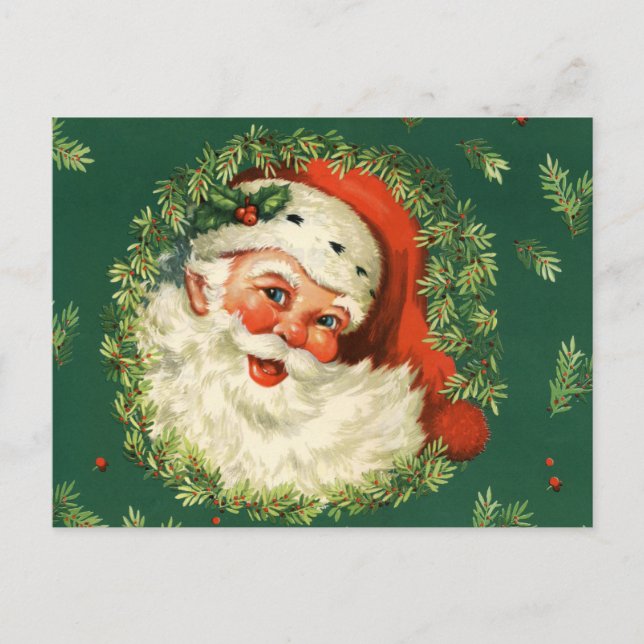 Vintage Christmas Red, White and Green Santa Postcard (Front)