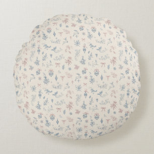 Vintage Christmas Reindeer and Pine Botanical Patt Round Pillow