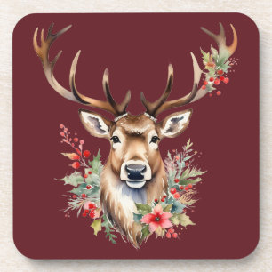 Vintage Christmas Reindeer Hard plastic coaster