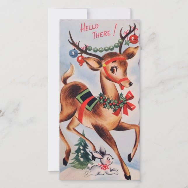 Vintage Christmas Reindeer Holiday Card (Front)