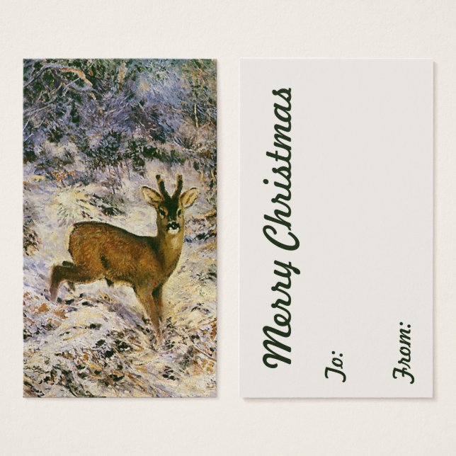 Vintage Christmas Reindeer in Winter Forst Snow (Front & Back)