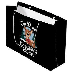 Vintage Christmas Reindeer Oh Deer Christmas Here Large Gift Bag