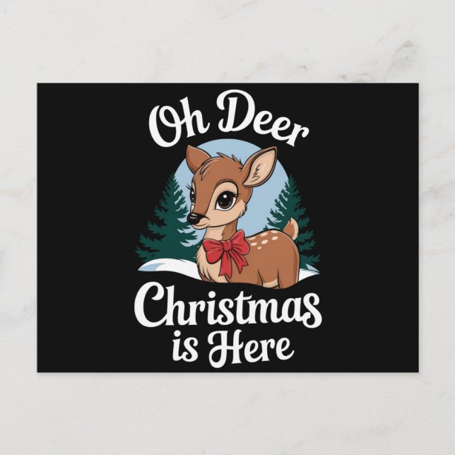 Vintage Christmas Reindeer Oh Deer Christmas Here Postcard (Front)