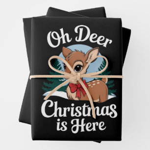 Vintage Christmas Reindeer Oh Deer Christmas Here Wrapping Paper Sheet