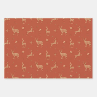 Vintage Christmas, Reindeer, Plaid, Snowflakes, Wrapping Paper Sheet