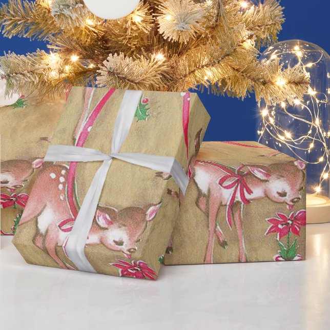 Vintage, Christmas, Reindeer, Rustic Wrapping Paper (Holidays)