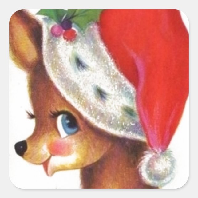 Vintage Christmas Reindeer Square Sticker (Front)