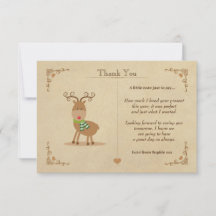 Vintage Christmas Reindeer Thank You Note Card