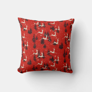 Vintage Christmas Reindeer Throw Pillow