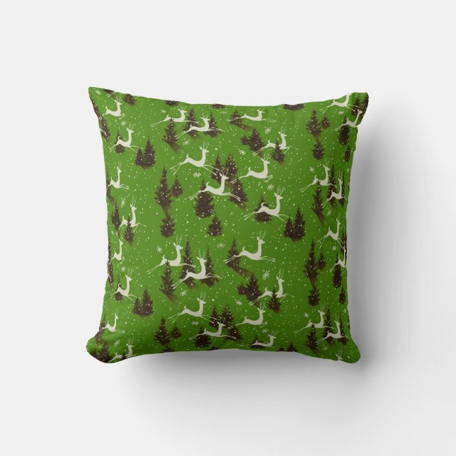 Vintage Christmas Reindeer Throw Pillow (Front)