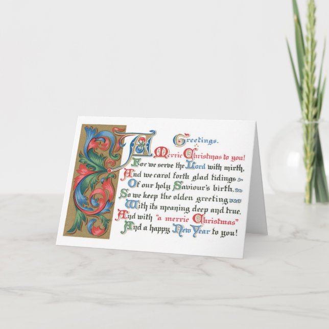 Vintage Christmas Religious Illuminated Script Holiday Card (Front)