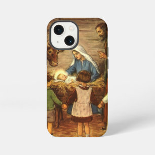 Vintage Christmas, Religious Nativity w Baby Jesus iPhone 13 Mini Case