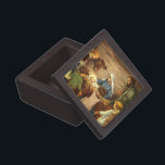 Vintage Christmas, Religious Nativity w Baby Jesus Keepsake Box<br><div class="desc">Vintage illustration religious Christmas holiday image featuring a beautiful classic nativity family scene with Mary,  Joseph and the infant Jesus Christ in the manger in Bethlehem. A Christian religion scene with children gathered holding hands around the baby boy child.</div>