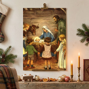 Vintage Christmas, Religious Nativity w Baby Jesus Poster
