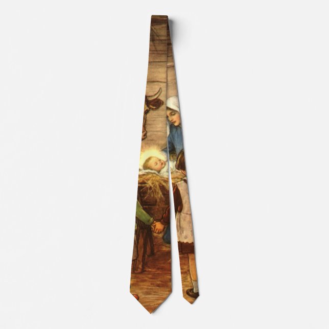 Vintage Christmas, Religious Nativity w Baby Jesus Tie (Front)