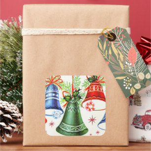 Vintage Christmas retro bells Holiday stickers