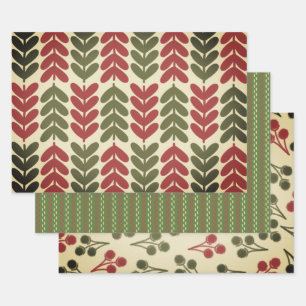 Vintage Christmas Retro Botanical Patterns Wrapping Paper Sheet