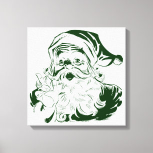 Vintage Christmas, Retro Jolly Santa Claus, Green Canvas Print