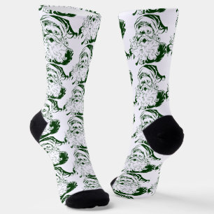 Vintage Christmas, Retro Jolly Santa Claus, Green Socks