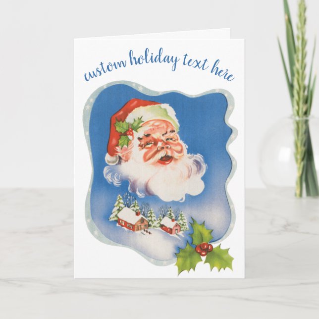 Vintage Christmas, Retro Jolly Santa Claus Holiday Card (Front)