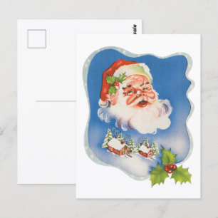 Vintage Christmas, Retro Jolly Santa Claus Holiday Postcard