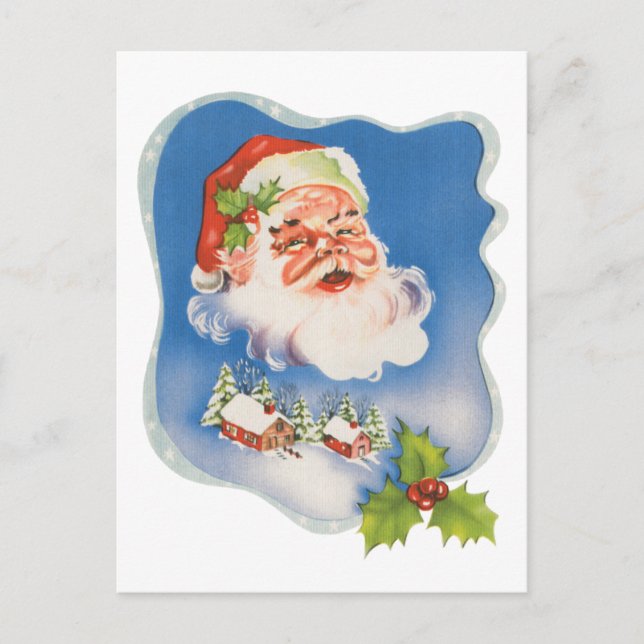 Vintage Christmas, Retro Jolly Santa Claus Holiday Postcard (Front)