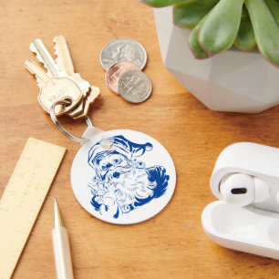 Vintage Christmas, Retro Jolly Santa Claus in Blue Keychain