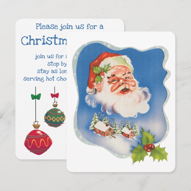Vintage Christmas, Retro Jolly Santa Claus Party Invitation (Front/Back)