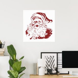 Vintage Christmas, Retro Jolly Santa Claus, Red Poster