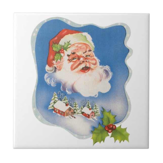 Vintage Christmas, Retro Jolly Santa Claus Tile (Front)