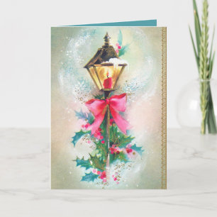 Vintage Christmas retro lamp customizable card